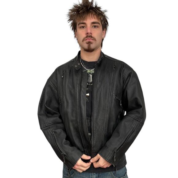 Hot Leathers thinsulate lined black motorcycle jacket snap close neck size XL - Picture 4 of 14